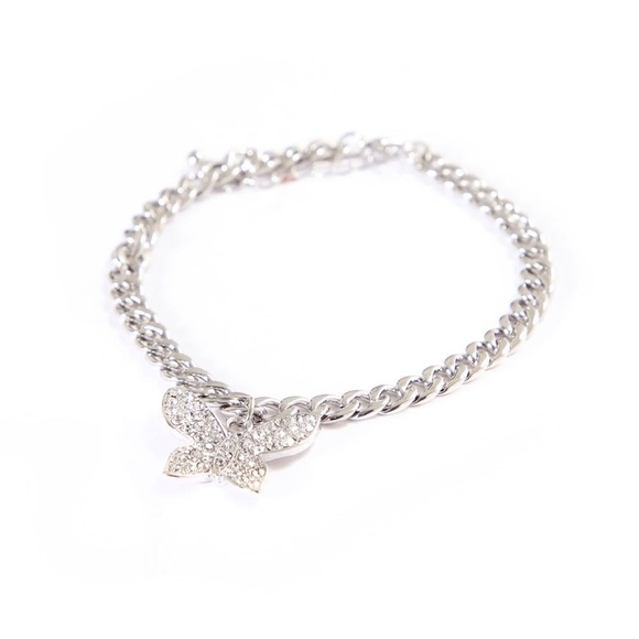 Silver Rhinestone Butterfly Anklet - Picture 3 of 5